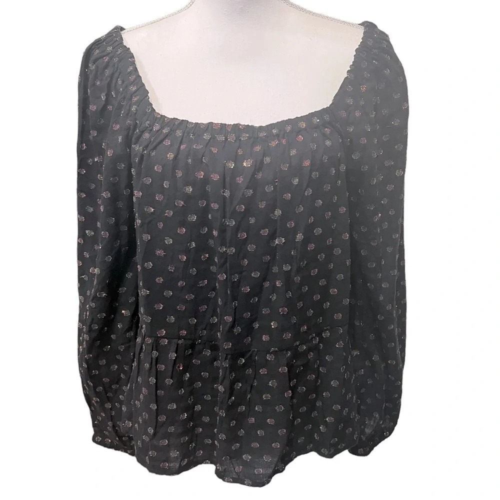 LOFT Shimmer Dot Square Neck Blouse‎ Black Size Medium NWT